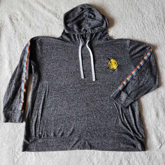 Joe Boxer Tops - JOE BOXER Lightweight Pullover Happy Face Hoodie - Heathered Black - Size 3X
